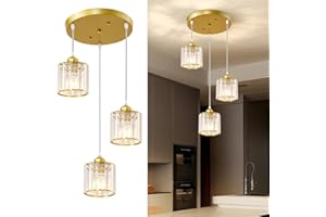 Warmiehomy Modern Crystal Chandelier 3 Lights, Hanging Lights Adjustable Height, E27 Pendant Ceiling Light for Kitchen Island, Living Room, Bedroom, Hallway,Round,D30*H120cm(Gold)