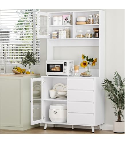 Buffet De Cuisine 6 Portes 1 Tiroir - Chêne Et Gris - 121.5 Cm - Rangement Spacieux - 7