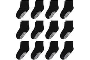 HYzgb Lot de 12 chaussettes antidérapantes pour bébé avec poignées 1-5 ans multi couleurs, cadeau pour tout-petits bébé garçons filles
