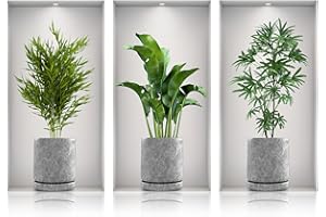 ihohi 3D Wall Stickers, 3pcs Art Realistic 3D Window View Scenery Green Plant Vase Wall Stickers Pictures Self-Adhesive for Living Room Bedroom Kitchen Wall Decor