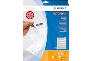 HERMA 7698 Slide Sleeves for Framed Slides, Pack of 10, 5 x 5 cm, 20 Compartments, Clear/Matt, Visible on Both Sides, Fotophan Photo Covers, Collecting Sleeves with Euro Holes for Slide Archiving,