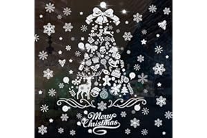 Caiery Argento Scintillante Albero di Natale Vetrofanie Natale, Adesivi Natalizi per Finestre, Fiocco di Neve Stickers da Vetro Finestra Vetrina Natale Decorazione, Fantastiche Adesivi Statici in PVC