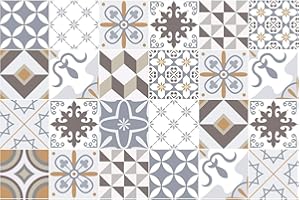 AMBIANCE STICKER Tatuaż ścienny w kratkę - AZULEJOS, Naklejki na Ścianę, 15 x 15 cm - 24-częściowy