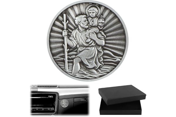 DXLing Médaille de Saint Christophe pour Voiture Ø 4cm avec Aimant et 4 Autocollants Adhésifs Double Face - Protecteur des Conducteurs - Ange Gardien Voiture Plaque Auto Saint Christophe