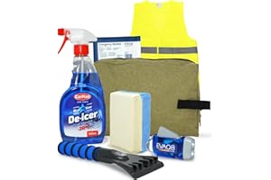 EVAQ8 Car Winter Intermediate Pack – De-icer Spray, Soft-Grip Ice Scraper, Demister Sponge, Wind-Up Torch, Foil Blanket & High-Visibility Vest in Deluxe Gift Bag