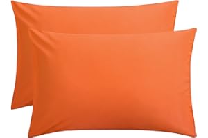 FLXXIE 2 Pack 100% Brushed 1800 Microfiber Plain Queen Pillowcases, Wrinkle and Stain Resistant, Soft and Cozy Envelope Closure Bed Pillow Cases, Orange, 50x75 cm