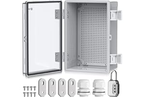 EYPINS Scatola di Protezione 300x200x160 mm,Scatola di Giunzione Impermeabile per Esterni IP67,con Accessori per il Montaggio,Alloggiamento in Plastica ABS,Coperchio Trasparente