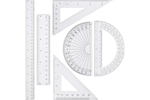 WY LIGHTING LEVEL 6pcs Geometry Set With 15cm/30cm Clear Ruler, Protractor, Inches & Metric for School, Classroom and Office - Math Secondary School Must Haves