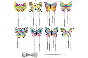SEASBOES Juego de 8 carillones de viento de mariposa para manualidades, juego de manualidades de madera, carillón de viento, decoración para niños, manualidades creativas, manualidades para manualidades