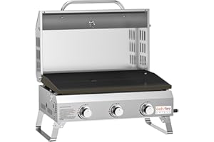 Onlyfire 3 Brûleurs Barbecues à Gaz | Barbecue Gaz de Table avec Plaque de Gril | Zone de Cuisson 57 x 36cm | 7Kw | avec Couvercle, Thermomètre, Pieds Pliables | Portable | pour Extérieur Camping