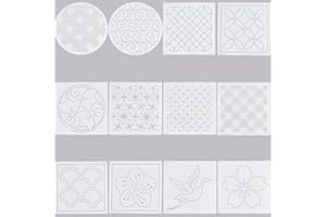 FREEBLOSS Lot de 12 pochoirs Sashiko en plastique de 14 x 14 cm pour dessin, broderie, 12 différents motifs de style japonais pour matelassage à la main