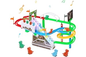 ARKYOMI Circuit de Course Dinosaure, Escalade Escalier Jouet pour Enfants, Montagnes Russes Jouets avec Musique et Lumière, Toboggan Dinosaur, Puzzles Éducatifs et Jeux pour Garçons et Filles