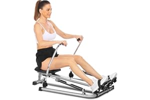 ‎ANCHEER ANCHEER Hydraulisches Rudergerät, voll bewegliches, einstellbares Rudergerät mit 12-stufigem Widerstand und weichem Sitz und LCD-Monitor sowie 45-Zoll-Langer Schiene für Cardio-Übungen