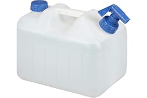 Relaxdays Jerrycan jerricane bidon d’Eau Robinet Bouchon réservoir 10 L sans BPA Camping Voiture Festival, Blanc/Transparent