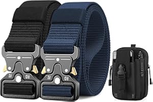 BESTKEE 2 Pièces Ceinture Tactique, Ceinture Homme Robuste de 3,8 cm avec Boucle Métallique à Dégagement Rapide, Avec Pochette Tactique Molle
