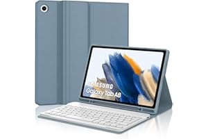IVEOPPE Teclado Samsung Tab A8, Funda Teclado Español Ñ Bluetooth Desmontable para Samsung Galaxy Tab A8(SM-X200/X205/X207) 10.5" 2021/2022, Gris-Azul