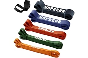Pull Up Assistance Bands, HAPBEAR Resistance Band Set of 5, Long Power Workout Rubber Bands with Door Anchor, Strength Heavy Duty Exercise Bands for Powerlifting Stretching Fitness Training