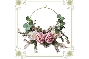GZGXKJ GZGXLJ Coronas Decorativas 37x30cm Corona Puerta Decoración Flores Artificiales Corona de Anillo de Metal Guirnalda Colgante para Vacaciones Boda Hogar Decoración Colgante Puerta Pared