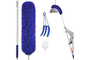 WLICH Feather Duster, Extendable Dusters for Cleaning with 16-84 Inch Telescopic Pole,Reusable Washable Long Duster with Silicone Cap and Blind Cleaner for Ceiling Fan,Blinds and Furniture