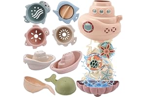 AESTEMON Juguetes Baño Bebe Juguetes Niños 1 Año - Juguetes Bañera Juguetes Niños Niña 1 2 3 Años, Juguetes Baño Agua Regalo Bebe Niño Niña 1 Año con Lindos Animales Marinos Engranajes Giratorios y Tazas