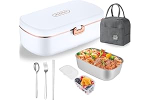 ELECTRI-HQ Scaldavivande Elettrico Portatile con Borsa Frigo e Posate,Porta Pranzo da Ufficio e Auto,Lunch Box Portavivande Termico Elettronico Portatile in Acciaio Inox (bianco)
