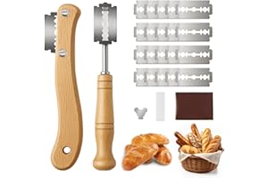 BCUUOZEEING Juego de 2 cuchillos de panadero, 20 cuchillas de repuesto, juego de cuchillos de masa para cortes rectos y curvos, cuchillos de pan para cortar baguette, panecillos, pan, accesorios para hacer masa