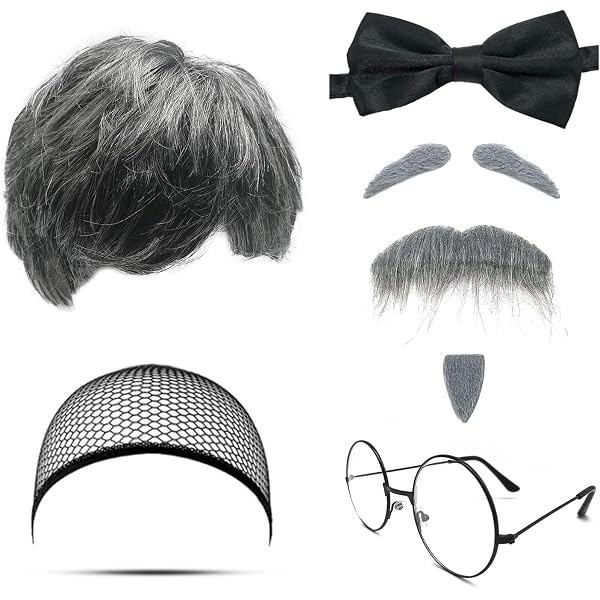 Horolam Opa-Kostüm Set Für Kinder – Inkl. Bart, Augenbrauen, Brille, Hosenträger, Fliege & Gehstock