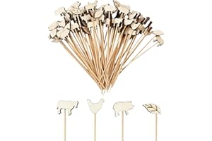FRUHLING 100 palillos de madera para cócteles, cócteles, fiestas, cócteles, cócteles, palillos de dientes con animales de madera y hojas, decoración para comida con dedos, cócteles, frutas, aperitivos