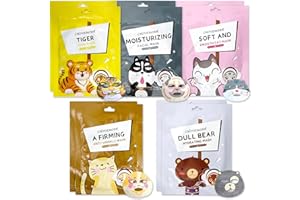TAIMEIMAO 10 Piezas Mascarilla Facial Niña, Mascarilla Hidratante Facial, Iluminadora, Calmante, Mascarilla Facial Animal Beauty, Skincare Adolescente, Apta para Todo Tipo de Pieles