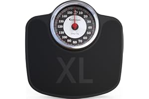 Adamson Báscula A27 para peso corporal - Hasta 160 KG - Báscula XL extragrande 37 cm x 36,5 cm - Superficie de goma antideslizante Números Grandes - Báscula de baño analógica - Garantía de 20 años