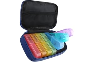 YELOUMISS Pilulier Semaine Matin Soir Pilulier Hebdomadaire 7 Jours Matin et Après Midi Deux Fois Par Jour Sac en Cuir PU Avec Fermeture éclair Paquet Huile de Poisson, Vitamines (bleu)