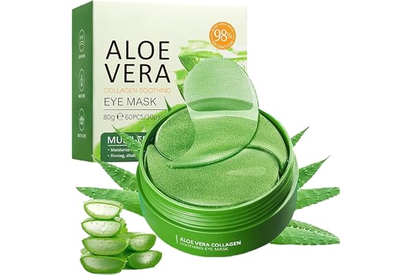 60 Pièces Aloe Patch Yeux,Aloe Vera Masque Yeux Collagène,Patch Anti Cernes Hydratant Anti-âge à L'aloe Vera Naturell,Masque Hydratant pour Les Yeux,Réduit les Cernes,Poches,Pattes d'Oie et Rides