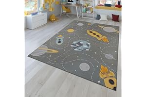 ‎TT HOME TT Home Kinderteppich Babyzimmer Teppich Kinderzimmer rutschfest Tiere Weltkarte Autos, Farbe:Grau Blau Gelb, Größe:200x290 cm