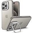 JETech Kickstand Case for iPhone 15 Pro Max 6.7-Inch, Built-in Adjustable Camera Stand, Military Grade Drop Protection, Frosted Translucent Matte Back Shockproof Phone Cover (Natural Titanium)