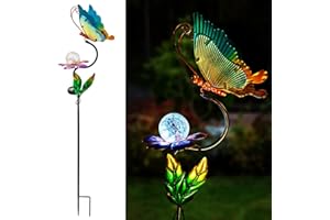 ‎HONGLAND HONGLAND Garten Solarleuchten Metall Schmetterling Dekorativer Pfahl Outdoor Blume Solar Gartenstecker Glas Schmetterling Hof Kunst für Weg Rasen Terrasse