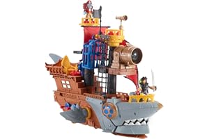 Fisher-Price Imaginext - Squalo-Nave dei Pirati, playset a tema nave e e squalo con 2 personaggi pirata con spade, palle di cannone e accessori, giocattolo per bambini, 3+ anni, HGN68