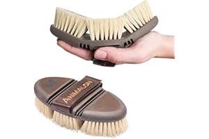 Animalon CareFlex Wurzelbürste – Naturhaar-Pferde-Bürste – Wurzelkardätsche mit harten Naturborsten – flexibel, ergonomisch & hochwertig – Kardätsche mit Klettverschluss
