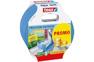 tesa målartejp för utomhusbruk - 2-pack - blå - 25 m x 25 mm | UV- och väderbeständig målartejp - tunn skyddstejp för extremt