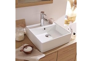 MOB-IN Vasque à Poser carrée en céramique Blanche 38cm