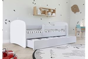 WFL GROUP Letto Bianco per Bambini con Materasso Incluso 70x140 80x160 80x180 cm Letto Bambini con Barriera di Protezione, Doghe e Cassetto removibile - Per Bambino e Bambina - 180x80