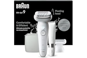 Braun Silk-épil 9, Epilator with Pivoting Head for Easy Hair Removal, Wet & Dry, Lasting Smooth Skin, with Lady Shaver Head & Trimmer Comb, 9-441, White/Silver with EU Plug