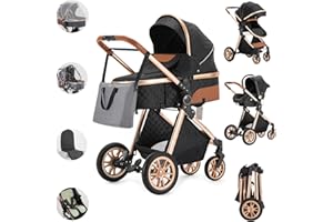 Kakbgee Carrito de Bebé 3 en 1, Cochecito Bebe 3 Piezas Con Asiento De Auto, Cochecitos Portátil Plegable Con Un Clic, Carricoche Combinado Paisaje Alto Marco de Aluminio Para Recién Nacido