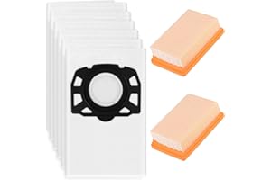 WISETEN Sacs pour Aspirateurs et Filtre HEPA Set d'accessoires pour L'aspirateur Premium Kärcher WD4 WD5 WD6 MV4 MV5 MV6 WD5P WD6P, 6 Sacs à poussière + 2 Filtres HEPA