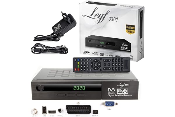 Leyf Récepteur Satellite d'enregistrement numérique (HDTV, DVB-S/DVB-S2, HDMI, péritel, 2 Ports USB, Full HD 1080p) + câble HDMI, Uniquement pour Les chaînes allemandes
