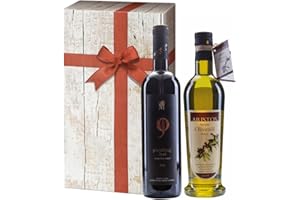 ‎ARISTOS 2tlg Griechisches Olivenöl Geschenk-Set | Griechischer Rotwein Syrah 2020 | kaltgepresstes Olivenöl | extra nativ | sortenrein | Geschenkkarton mit Holzoptik & Schleife | ARISTOS (Olivenöl & Rotwein)