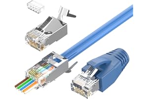 VCELINK Connettori RJ45 Cat7 Cat6A Passanti, Plug RJ45 Schermato Per Cavo di Rete Cat7 Cat6A Con Ausilio per Infilatura e Protezione Antipiega, Blu 20 Pezzi