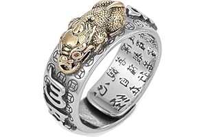 Kucheed Bague Feng Shui PiXiu Mantra, Bagues de Bonne Chance Bouddhistes en Argent,Bijoux Amulet Mantra,Protection Richesse Amour Santé Bande,Bagues Réglables Ouvertes Cadeau pour Hommes Femmes