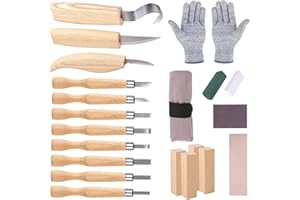 PROBUK Set di Utensili da Intaglio in Legno, Kit Intaglio Legno 21 In 1 con Guanti Resistenti Al Taglio, Kit di Strumenti per Intagliare, Strumenti Per del per Adulti, Principianti