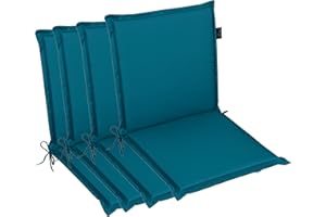 ‎LILENO HOME LILENO HOME Gartenstuhl Auflagen [4er Set - Niedriglehner] in Petrol - Bequeme Liegen als Sitzauflagen für Gartenmöbel - Stuhlkissen für Gartenstühle und Klappstühle MIA