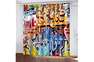 CIOJKG Girls Bedroom Curtains Graffiti art alphabet cartoon 46X54Inch Curtains Blackout Soft Thermal Insulated Decorative Nursery Curtains Eyelet Blackout Curtains for Bedroom 2 Panels
